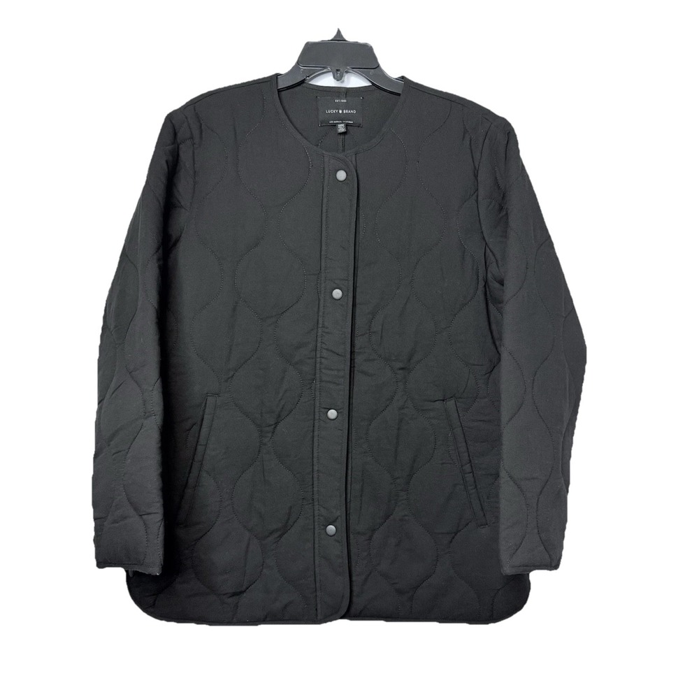 Lucky‎ Brand Quilted Black Jacket Women's Sz M Snap-front oversized